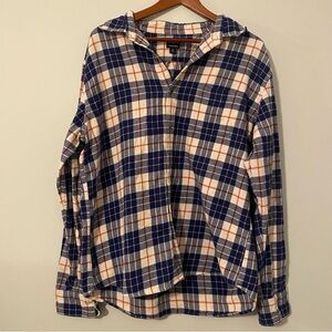 J Crew Flannel Men Button Up XL Blue Plaid 100% Cotton Cabincore Preppy